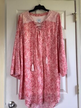 Haute Hippie Tribe Dress Lace Up Neckline High Low Hem Pink Python SZ L